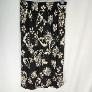Uniform John Paul Richards Black Cream White Floral Crinkle Look Skirt Sz Large
